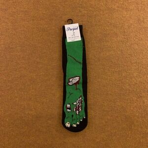 Parquet Mens 10-13 Black Green Zombie Monster Foot Novelty Crew Socks NWT